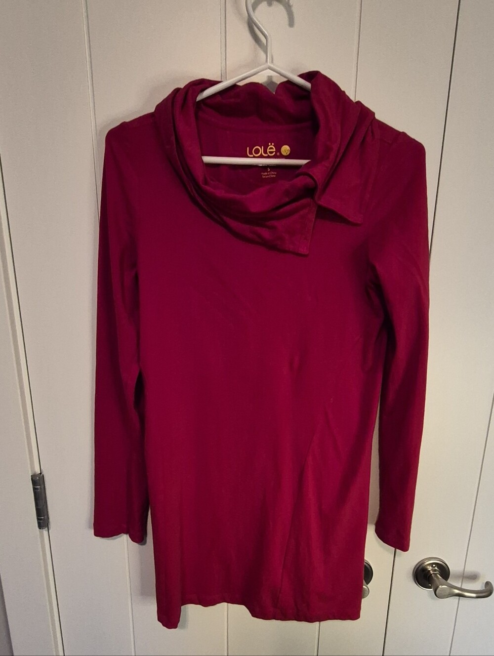Lolë Red Organic Cotton Cowl Neck Long Sleeve Top Size S